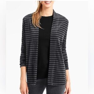TALBOTS LUXE PLUSH VELOUR GRAY AND BLACK STRIPPED CARDIGAN SZ SM